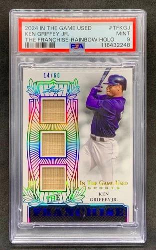 2024 Leaf Game Used KEN GRIFFEY Jr Franchise Rainbow Holo Foil Bat SP Mint PSA 9