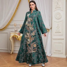 Women Embroidered Kaftan Dubai Abaya Maxi Dress Long Sleeve Formal Evening Robe