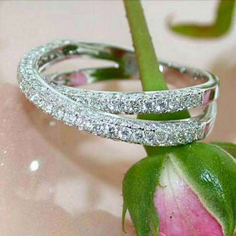 3.32ct Round Cut Lab-Created Diamond Crossover Wedding Band Ring 14k White Gold - Image 3 of 4