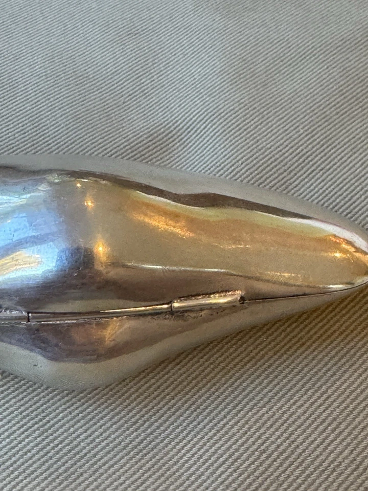 "Antigua caja con carcasa de almeja con bisagras de 4,25"" de plata de ley europea con sello .90" Foto 4 de 4