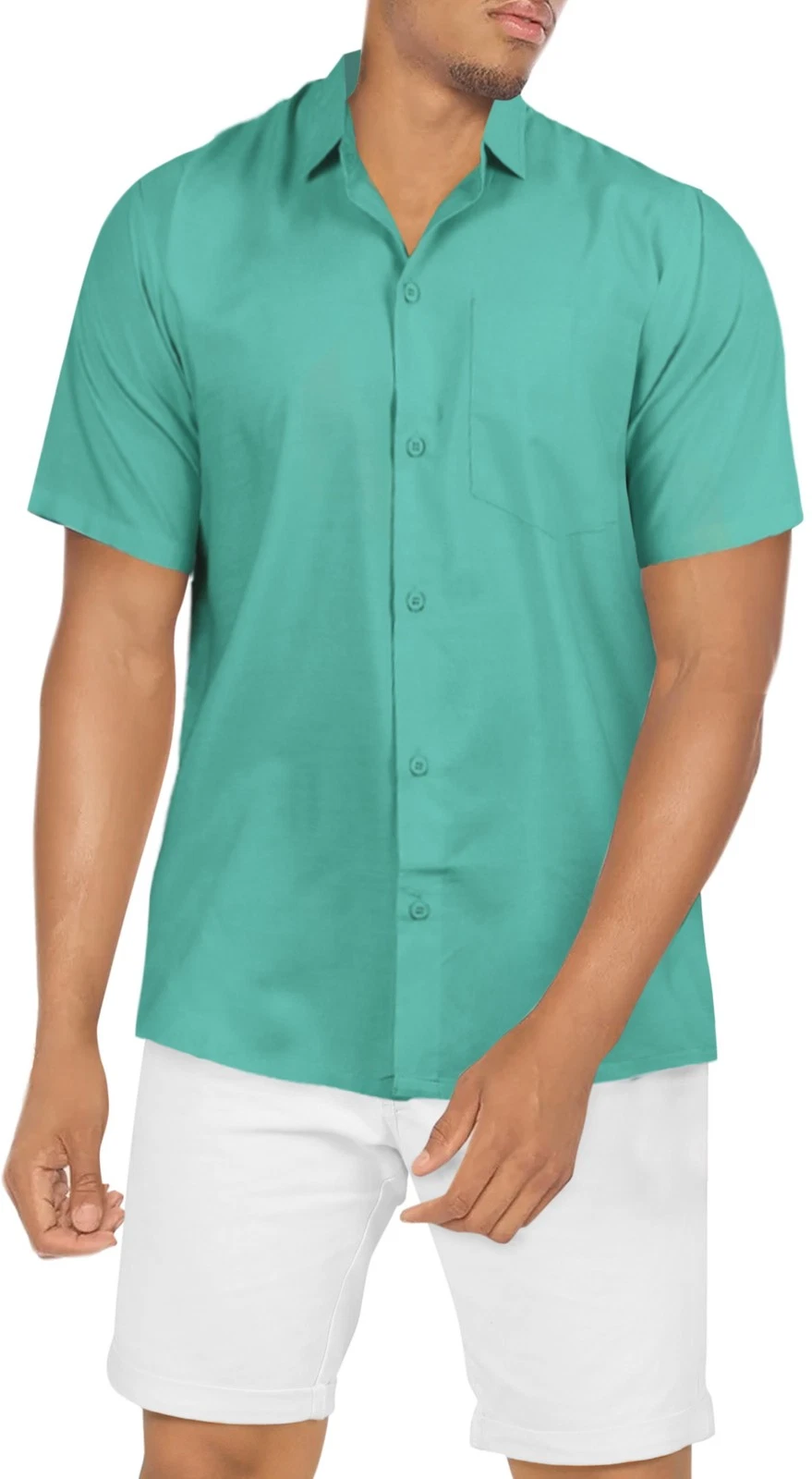 HAPPY BAY Mens Short Sleeve Button Down Casual Camp Shirts S Seafoam, Plain