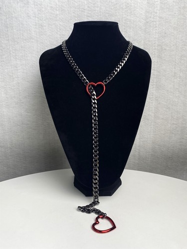 Slip Chain Necklace For Women, Black Heart O-Ring, Cuban Long Necklace Jewelr... - Picture 3 of 6