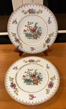 Lot of 2 Spode Copeland Peplow 10.5" Yellow Trim Dinner Plates  - England