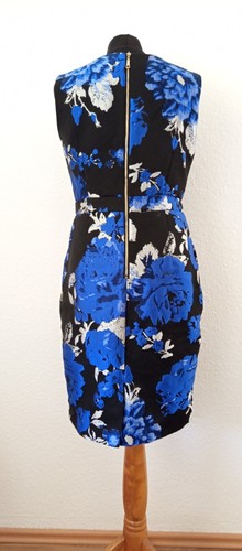 Jaquardkleid, Schwarze-blau mit Blumenmuster, Cocktailkleid mit Taschen - Bild 2 von 8