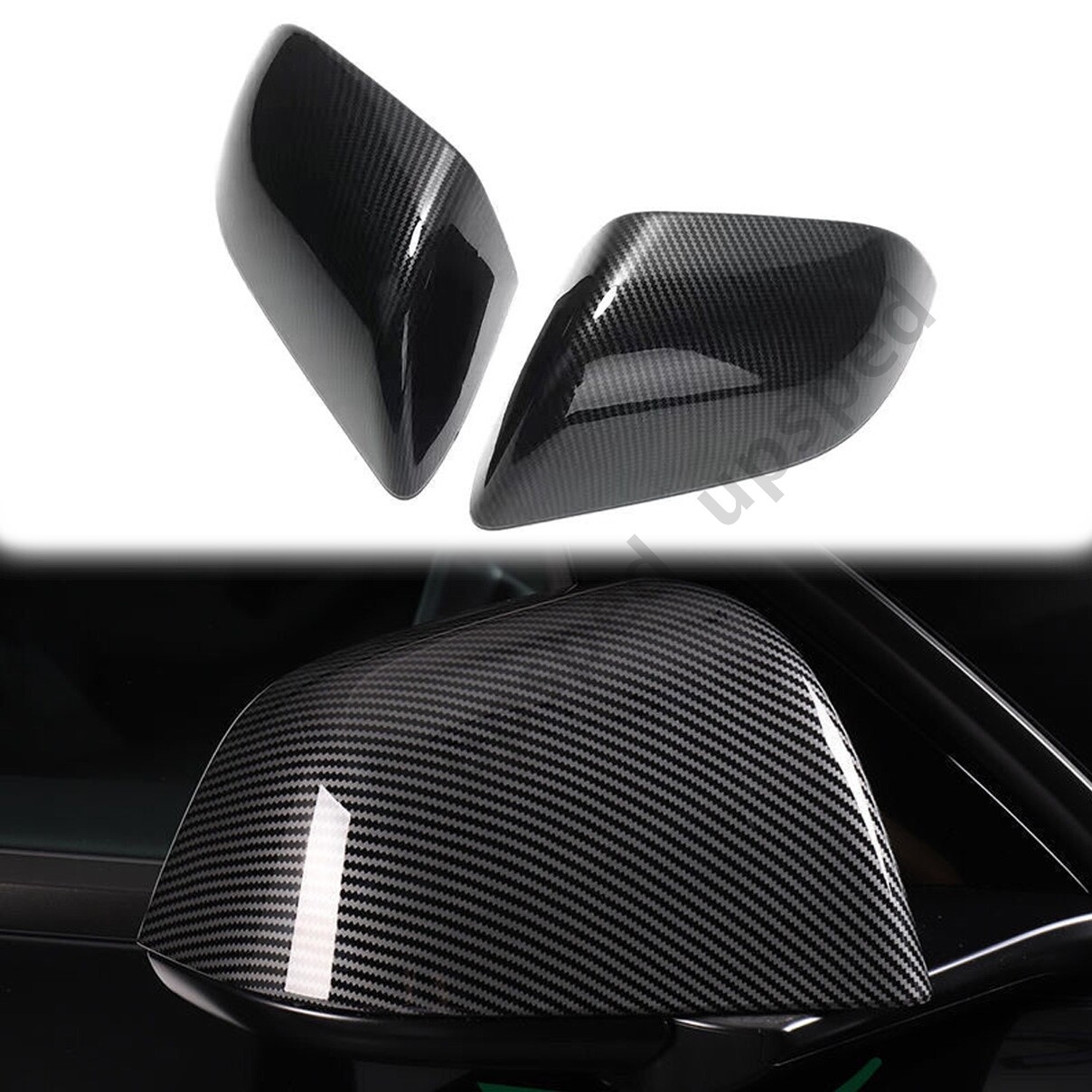 1Pair Carbon Fiber Side Rearview Mirror Cap Cover Trim For Tesla Model 3 2017-23