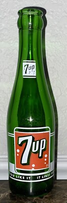 Vintage 1954 7-Up 7 oz Glass Bottle Duraglas Lakeland Florida Green Excellent