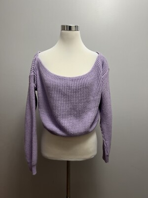 NASTY GAL Light Purple Long Sleeve Off Shoulder Knit Sweater Sz