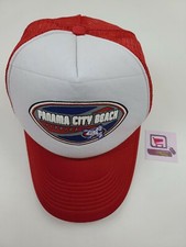 Vintage 80s Panama City Beach Red  White Snapback Mesh Hat Florida CLEAN 