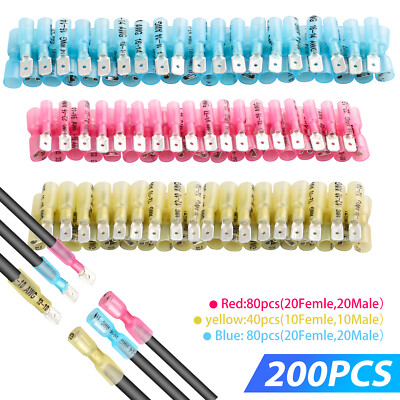 200/100PCS Electrical Heat Shrink Male & Female Spade Wire Connectors Terminals