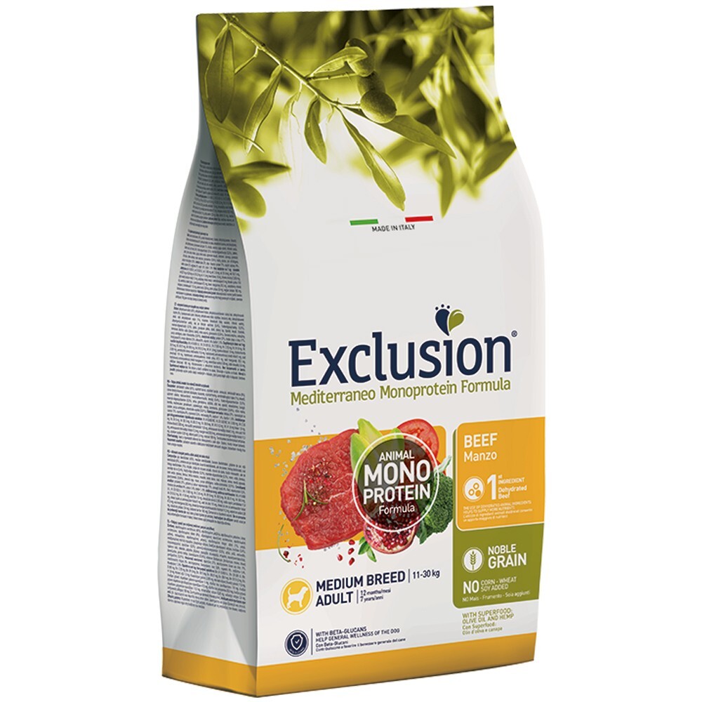 Exclusion Noble Grain Adult Beef Medium Breed Crocchette Monoproteiche cani 12kg