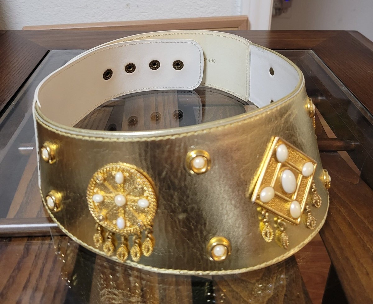 Escada Made In Wester Germany Women’s Genuine Leather Belt Sz. 38 Gold Buckle Vintage Escada Leather and Gold Belt Sz 36 - Etsy main image 4