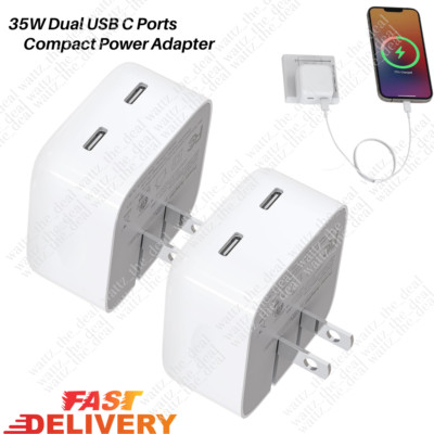 35W Dual USB-C Power Adapter Fast Charger Cube For iPhone 15 14 iPad Samsung Lot