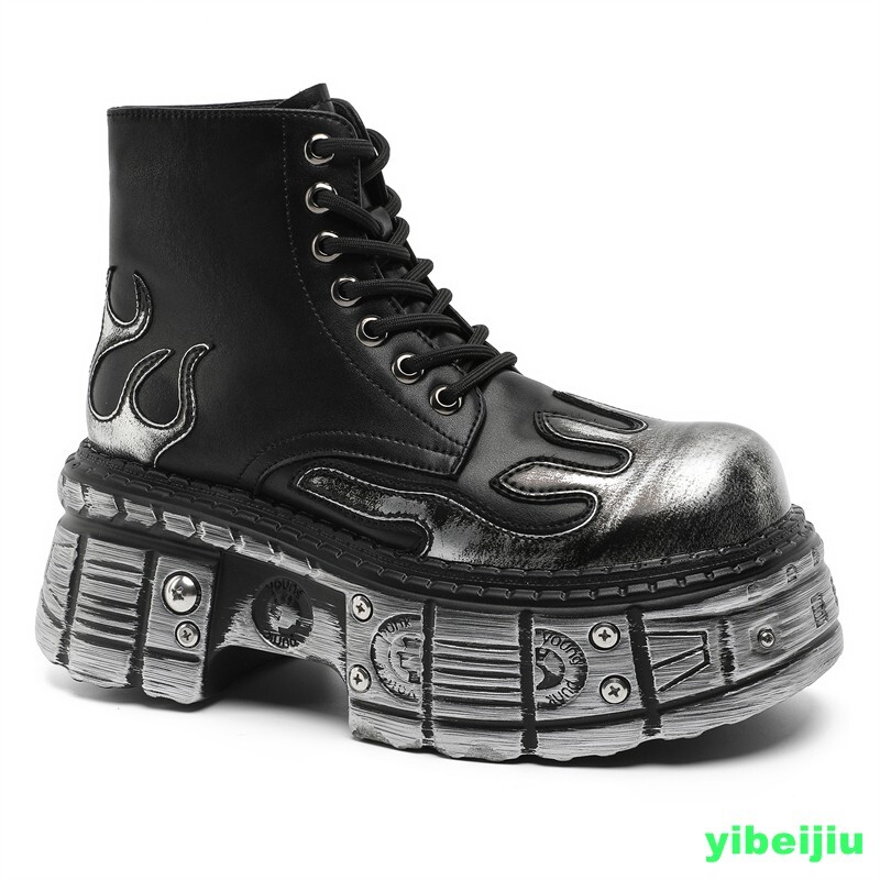 Men\'s Patent Leather Studded Platform Boots Side Zipper Combat Goth Street Men main image 4