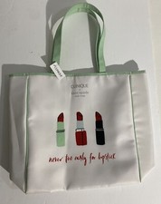 Clinique x Kate Spade Shopping Shoulder Tote Bag  Green Strip  Lipstick Print