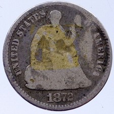 1872 UNITED STATES US Silver SEATED LIBERTY Silver Half Dime Coin i118444