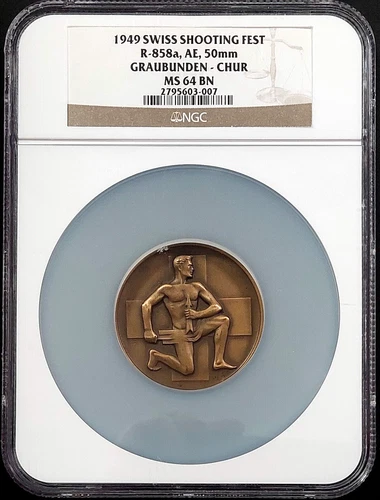 1949 Swiss Shooting Medal, R-858a, AE, 50 mm, Graubunden-Chur, MS 64 BN by NGC!
