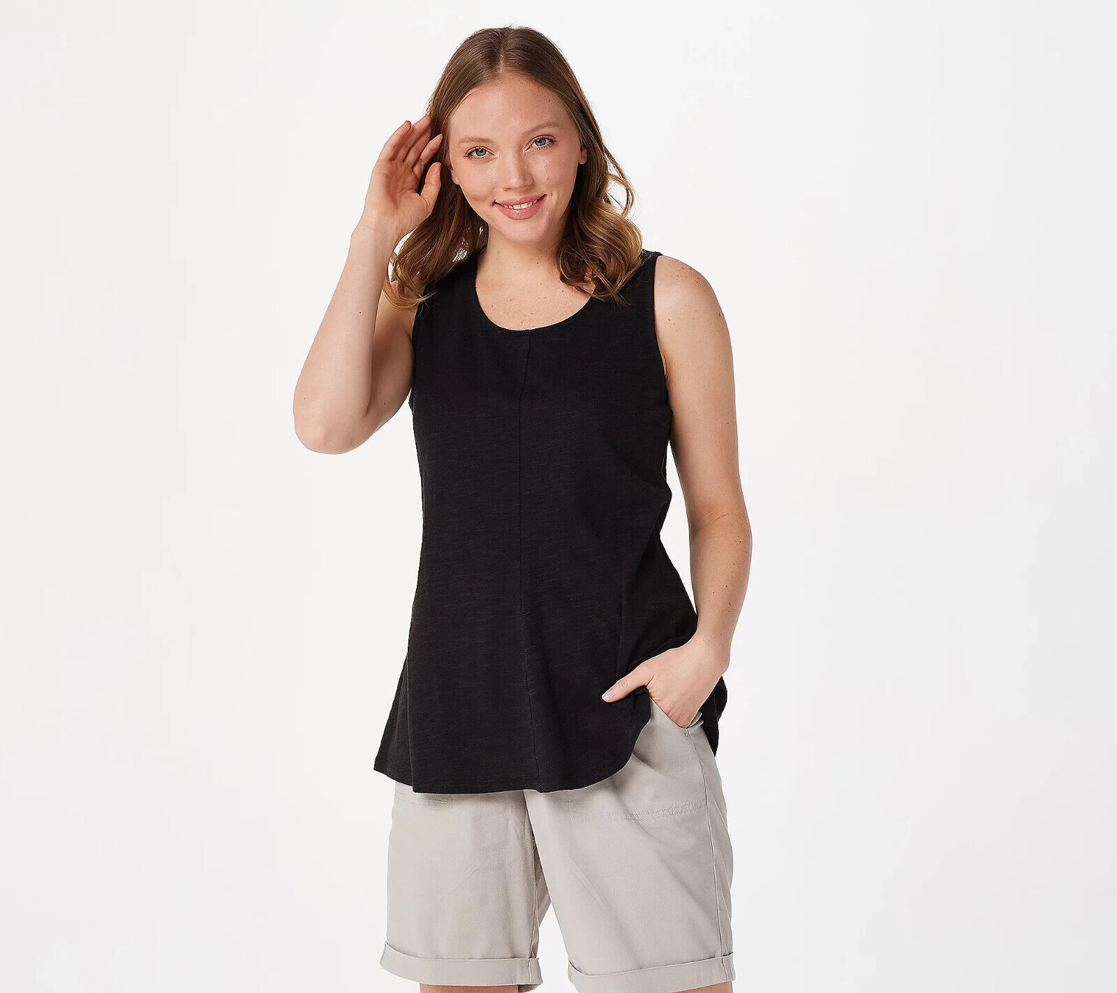 Wide-strap slub linen tank top - Billie