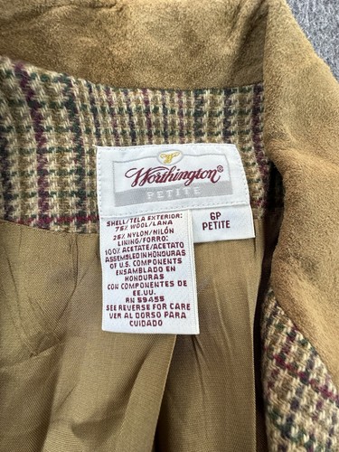 Vintage Worthington Blazer Womens 6P Petite Brown Plaid Wool Tweed Suit Jacket - Picture 7 of 13
