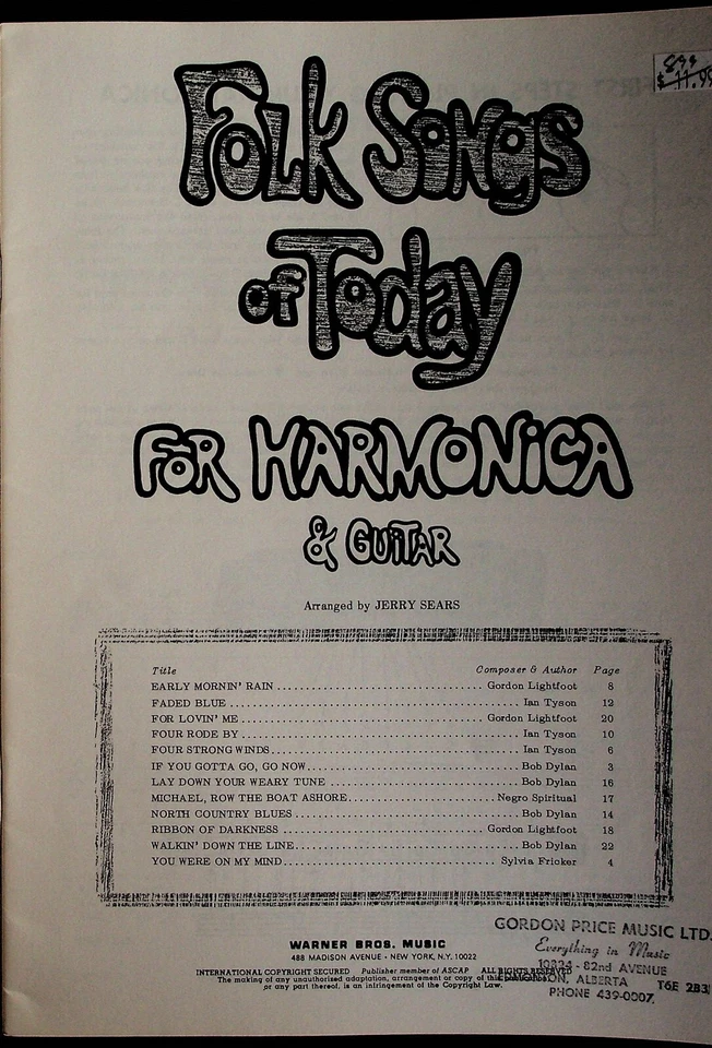 Harmonica Folk Songs Of Today & Guitar Sheet Music Songbook - Image 2 of 4