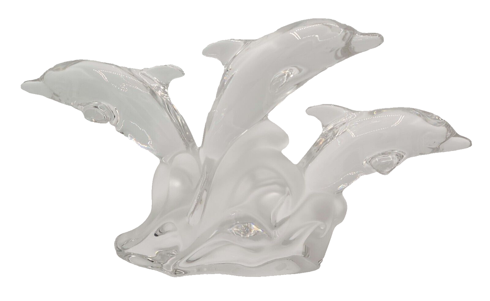 Vintage LENOX Crystal Trio of Light Dolphins Waves Sculpture Excellent Condition