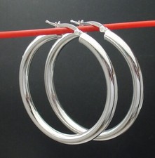 1 3/4" Plain Shiny Polished Hoop Earrings Real 925 Sterling Silver 4mm X 45mm