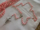 lot 12 antique pink plastic pearl rosary mounted UNHOOKABLE FRANCE