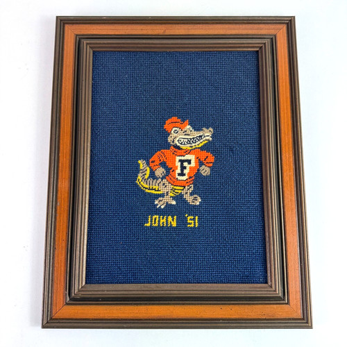 Vintage 50s University of Florida Cross Stitch Football Gators Frame John 1951