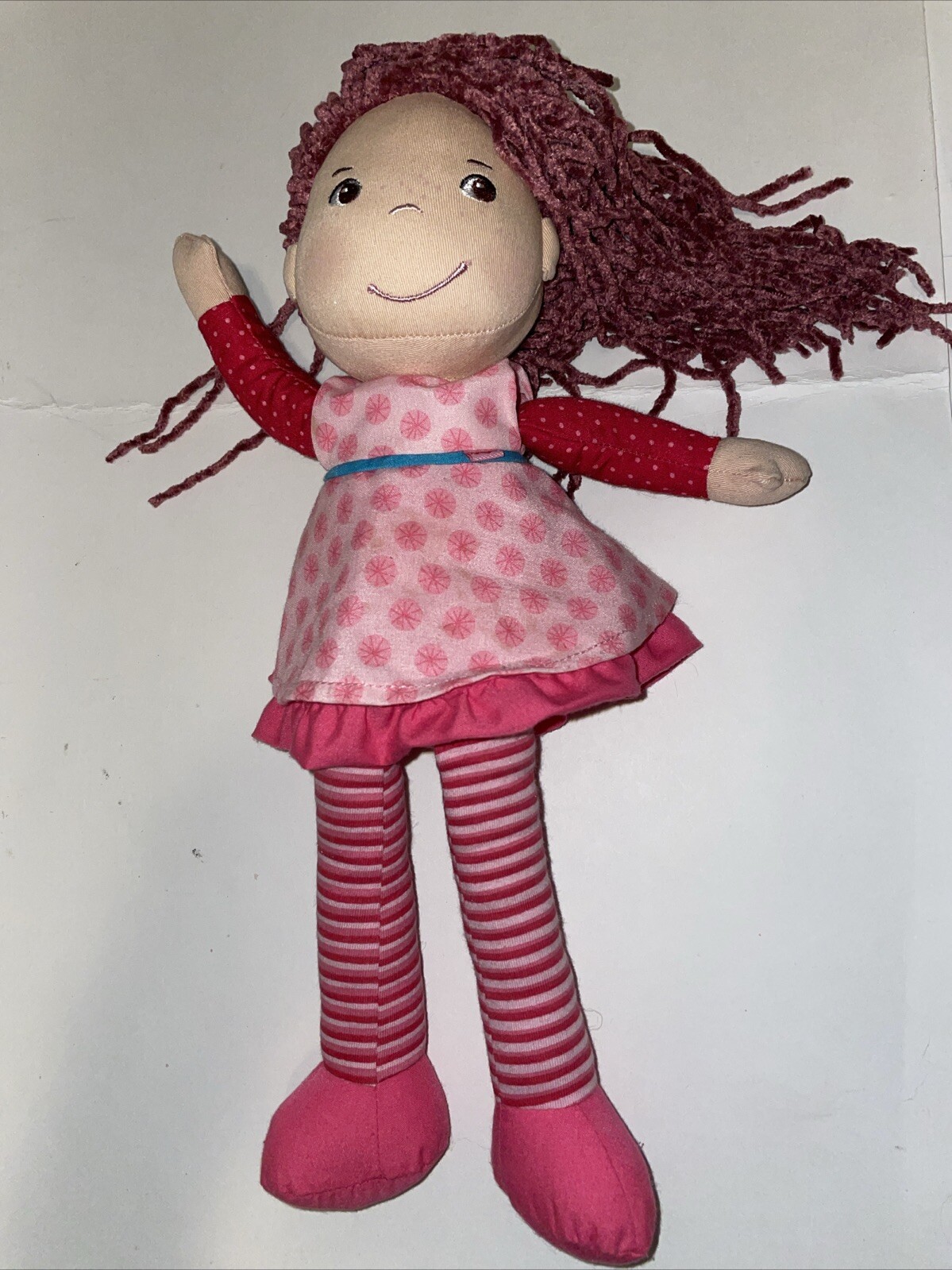 HABA Clara Soft Doll Purple Yarn Chenille Hair Pigtail Brown