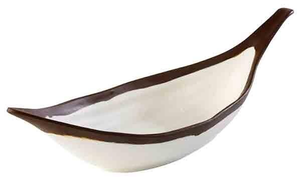 Schale Beilagenschale Melamin Kratzfest Weiß Rand Braun 305 X 100 X 75 Mm-image