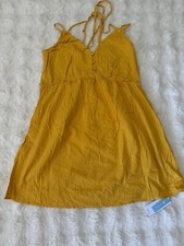 Cupshe Womens XL Beach Cover Up Bright Yellow Lace Up Mini Dress Pullover Boho S