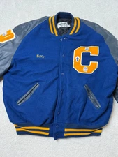 Bills Scoreboard Vintage Mens Varsity Letterman Jacket XL Blue Wool Leather 2010