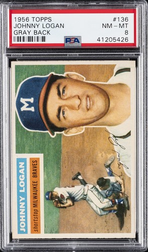 Johnny Logan [Gray Back] #136 1956 Topps card
