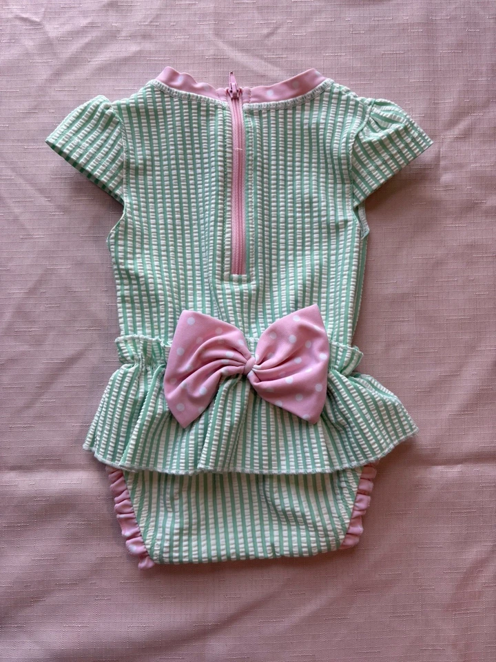 Baby Mädchen Rüschen Hintern grün/rosa Badeanzug Größe 0-3 Monate