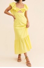 Farm Rio Ruffle Sweetheart Neck Butter Yellow Cut Out Midi Summer Dress Size S