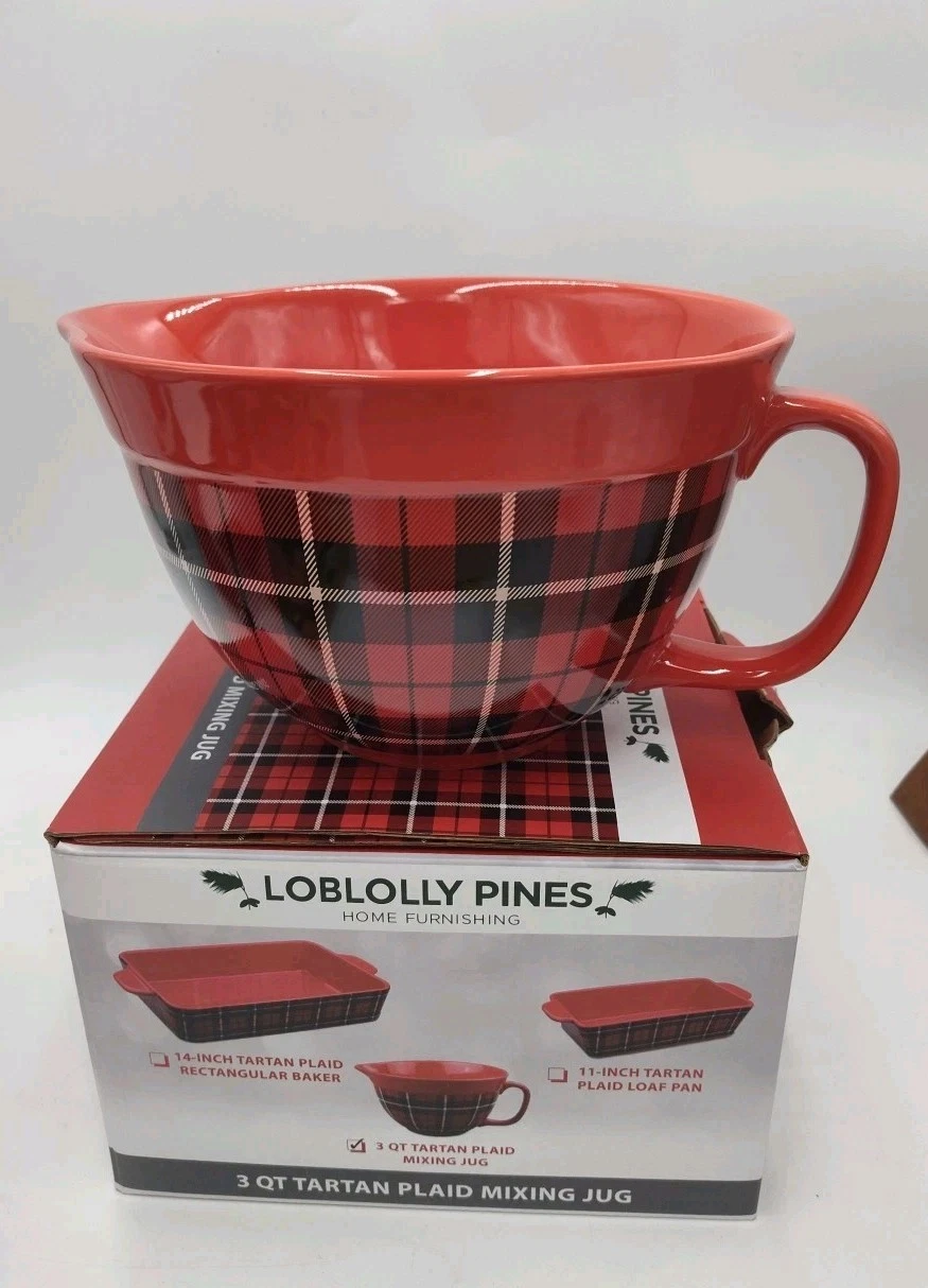 Loblolly Pines 3 Qt Ceramic Tartan Plaid Mixing Jug New Open Box