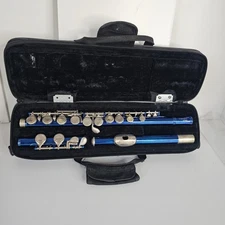 Mendini by Cecilio Blue Flute with Case *FLAWS - Please read description