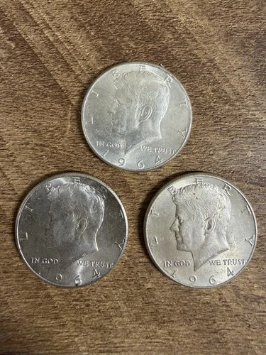 (3) 1964 JFK 90% SILVER Half Dollars Kennedy 1.08 Troy Ounces SILVER total