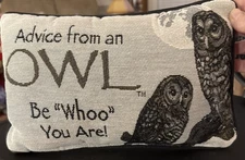 L29-Owl Woven Tapestry Decorative Pillow Double SIded Advice Life's A Hoot