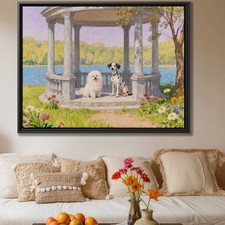 Rustic Wall Art Decor Canvas of Bichon Frise and Dalmatian Dog Oil Painting