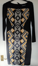 M&S Women Size 14 Lined Bodycon Dress Black/bold print