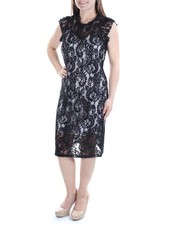 BAR III Womens Black Cap Sleeve Jewel Neck Below The Knee Sheath Dress Size: M