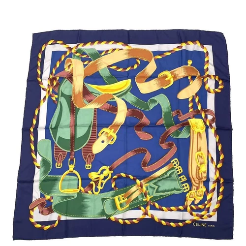 Sciarpa CELINE Seta Catena Cavallo Tack Multicolore Ottime Condizioni Dal Giappone