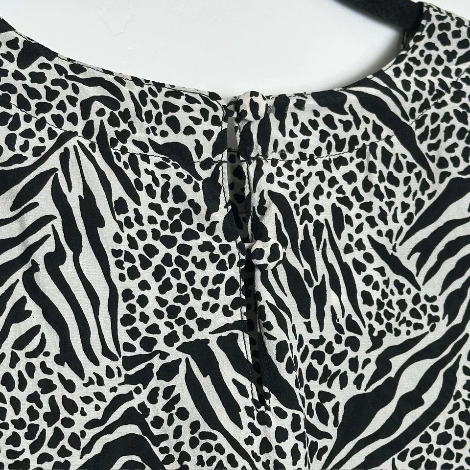 Blusa vintage informal de esquina para mujer con estampado de cebra de seda talla S-M Foto 4 de 4