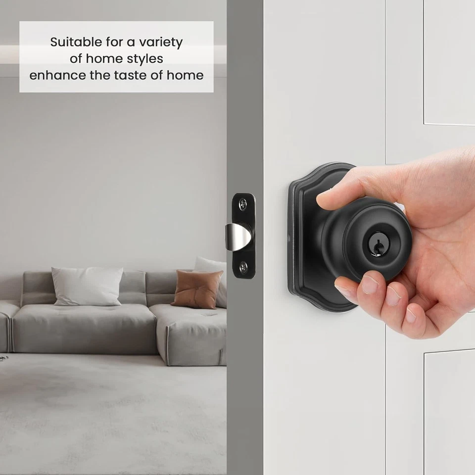 Perillas de puerta negras con cerradura, perilla de puerta exterior con cerradura y llave, Foto 2 de 4