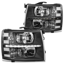 Pair LED DRL Headlights Compatible with 07-13 Chevy Silverado 1500 LED-Black