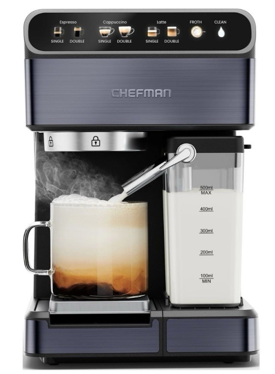 Chefman 20 Bar Black Stainless Steel Espresso Machine with 2-Cup Capacity
