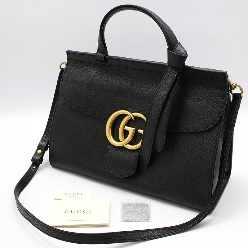 Gucci Black GG Marmont Top Handle Small Shoulder Bag 421890