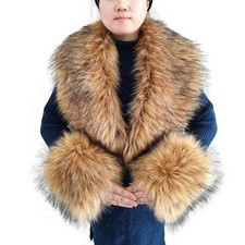 Faux Fur Collar Cuffs Set Warm Fake Fur Scarf Winter Women Fluffy Large Shawl