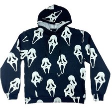  37 Ghost Face Hoodie Men's L Black Horror Halloween Scary Graphic Print