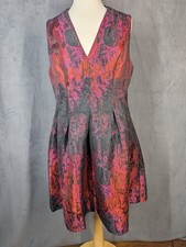 Vince Camuto Dress 16 Black Red Pink Metallic Jacquard Sleeveless Fit Flare